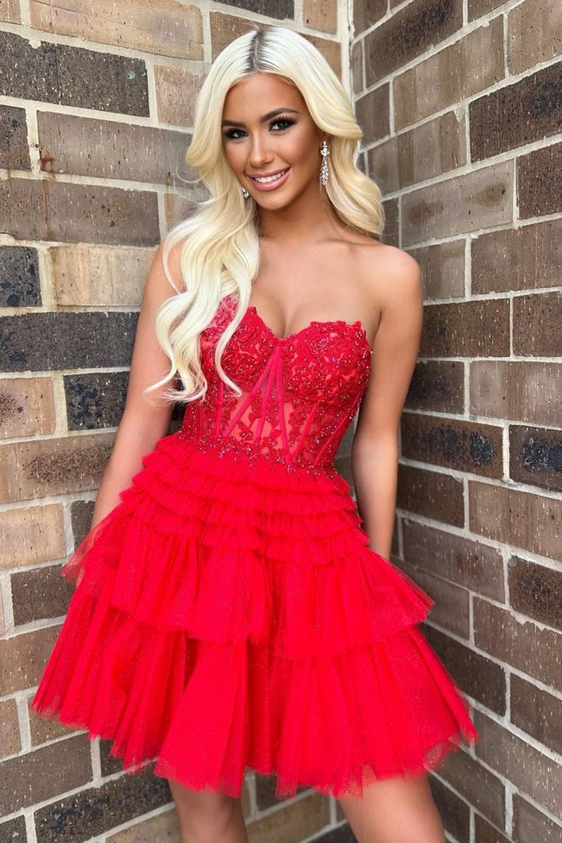 A-line Sweetheart Lace Short Homecoming Dresses