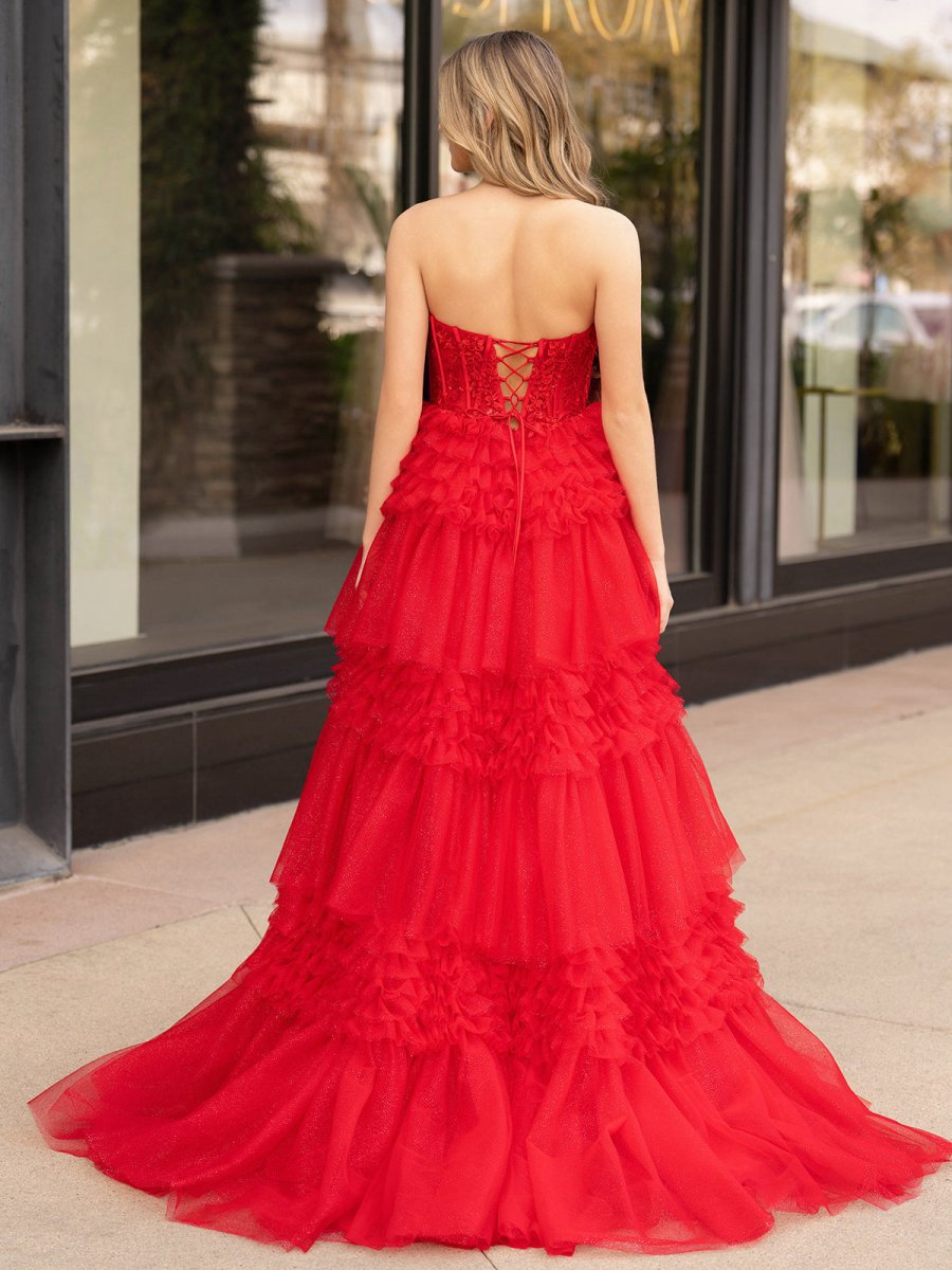 A-line Sweetheart Tie Long Tulle Prom Dresses