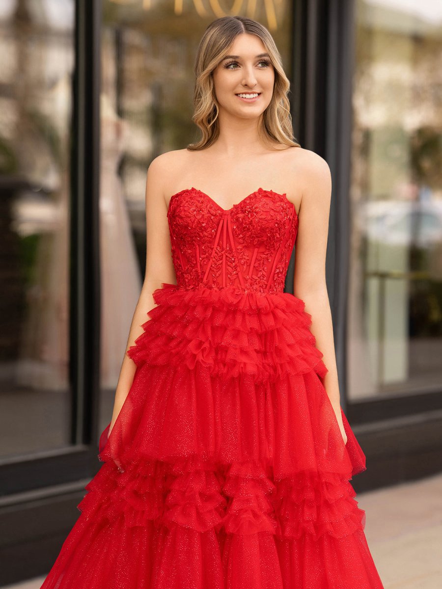 A-line Sweetheart Tie Long Tulle Prom Dresses