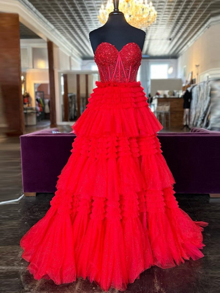 A-line Sweetheart Tie Long Tulle Prom Dresses