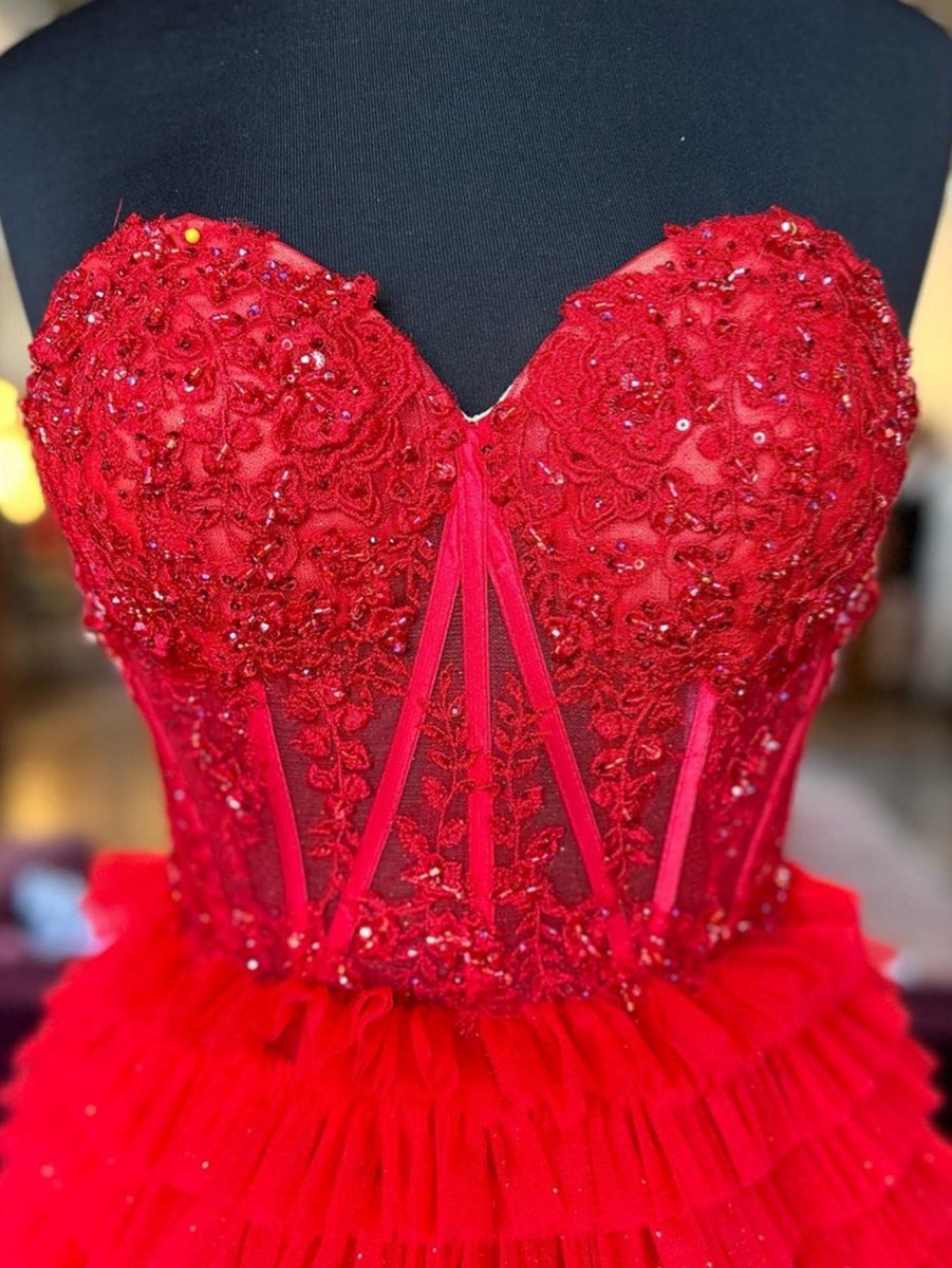 A-line Sweetheart Tie Long Tulle Prom Dresses
