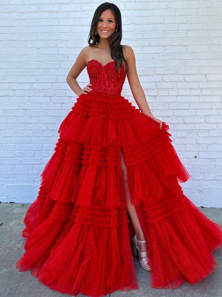 A-line Sweetheart Tie Long Tulle Prom Dresses