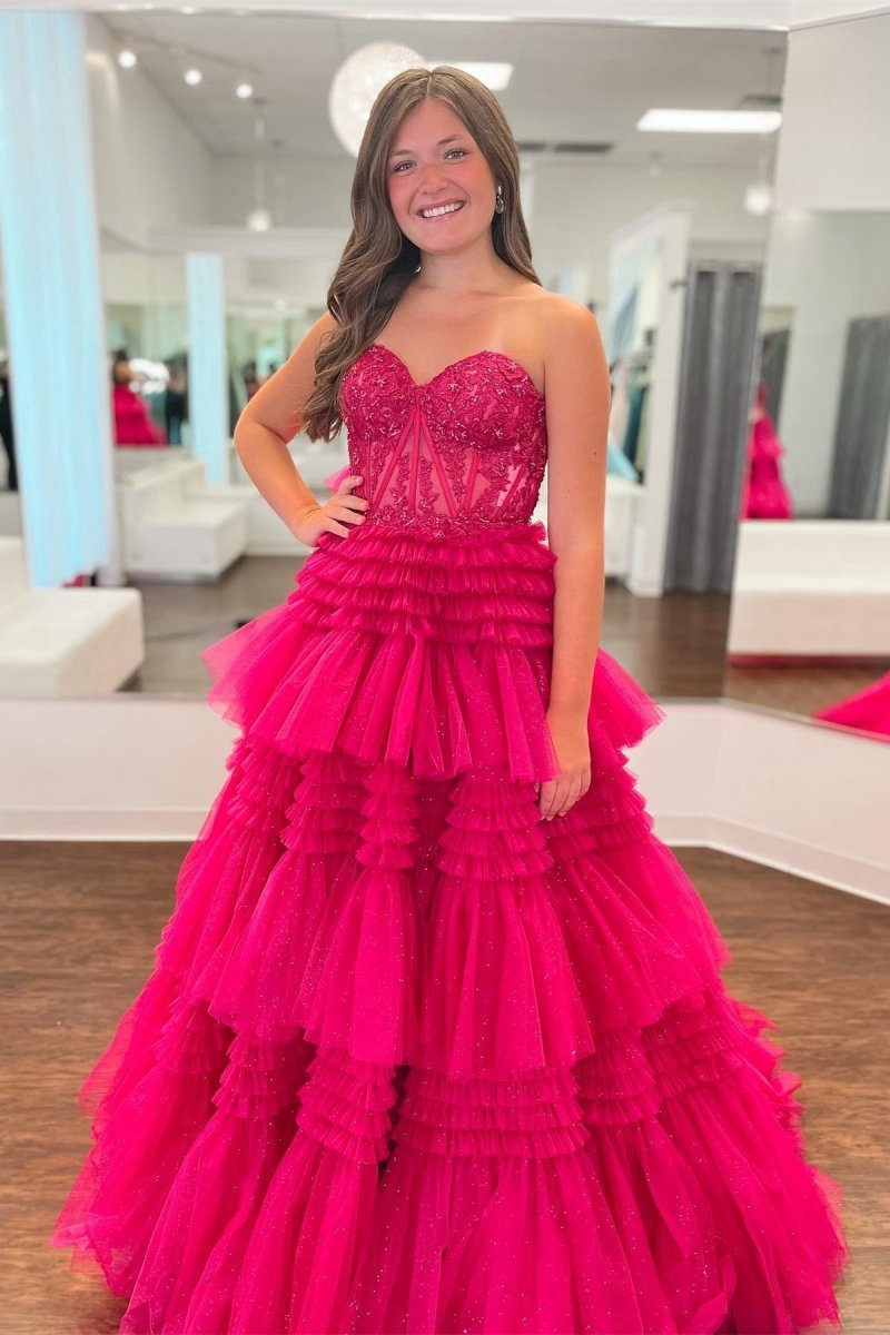 A-line Sweetheart Tie Long Tulle Prom Dresses
