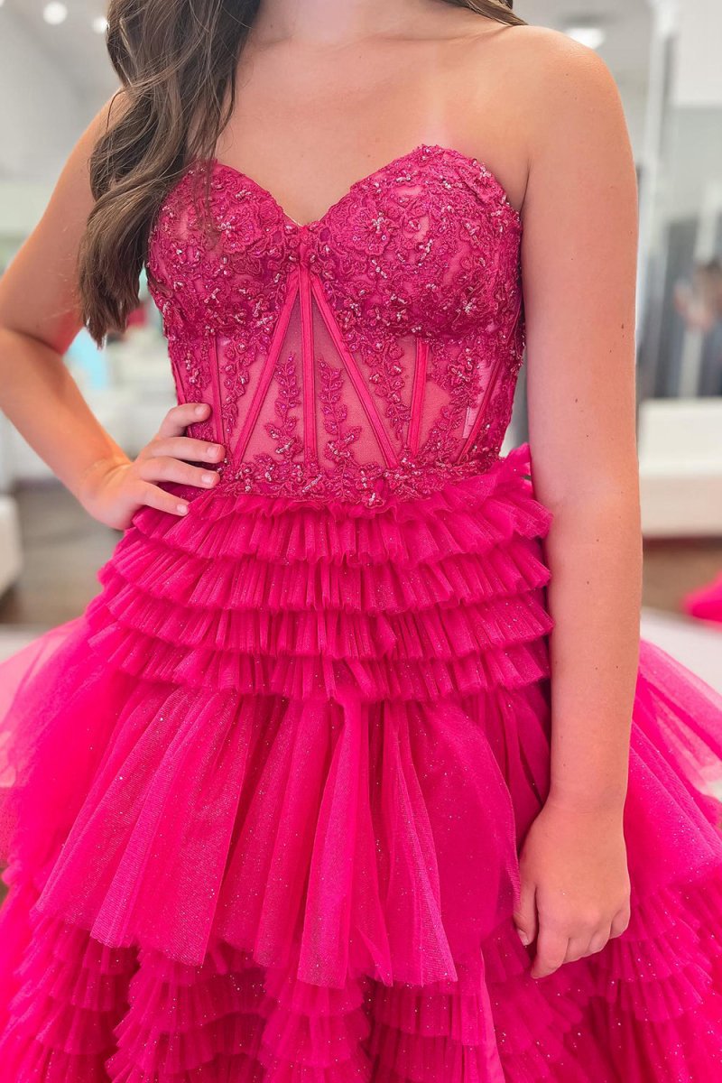 A-line Sweetheart Tie Long Tulle Prom Dresses