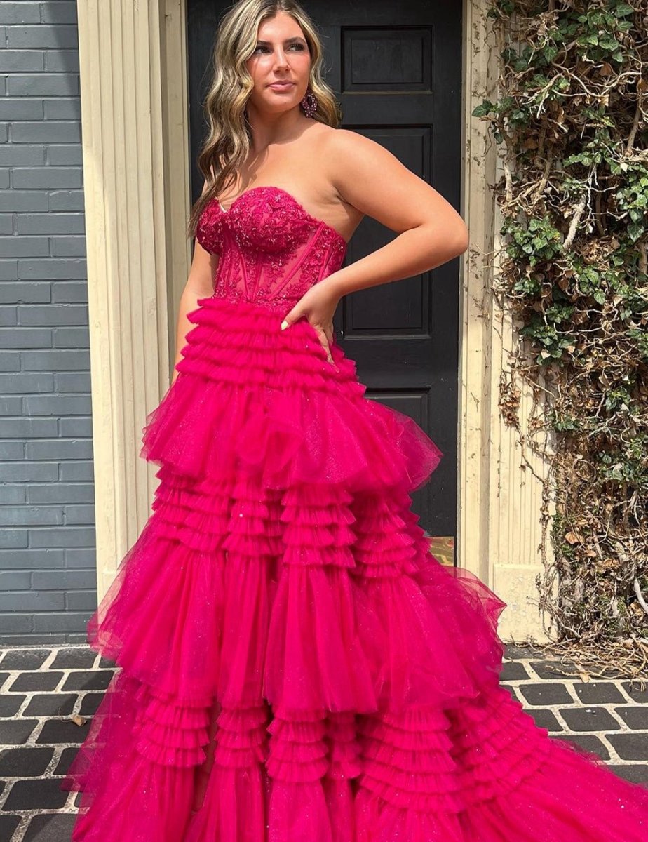 A-line Sweetheart Tie Long Tulle Prom Dresses