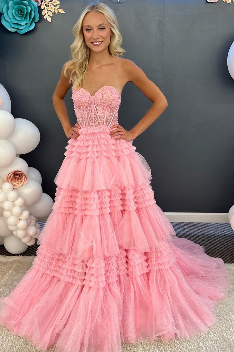 A-line Sweetheart Tie Long Tulle Prom Dresses