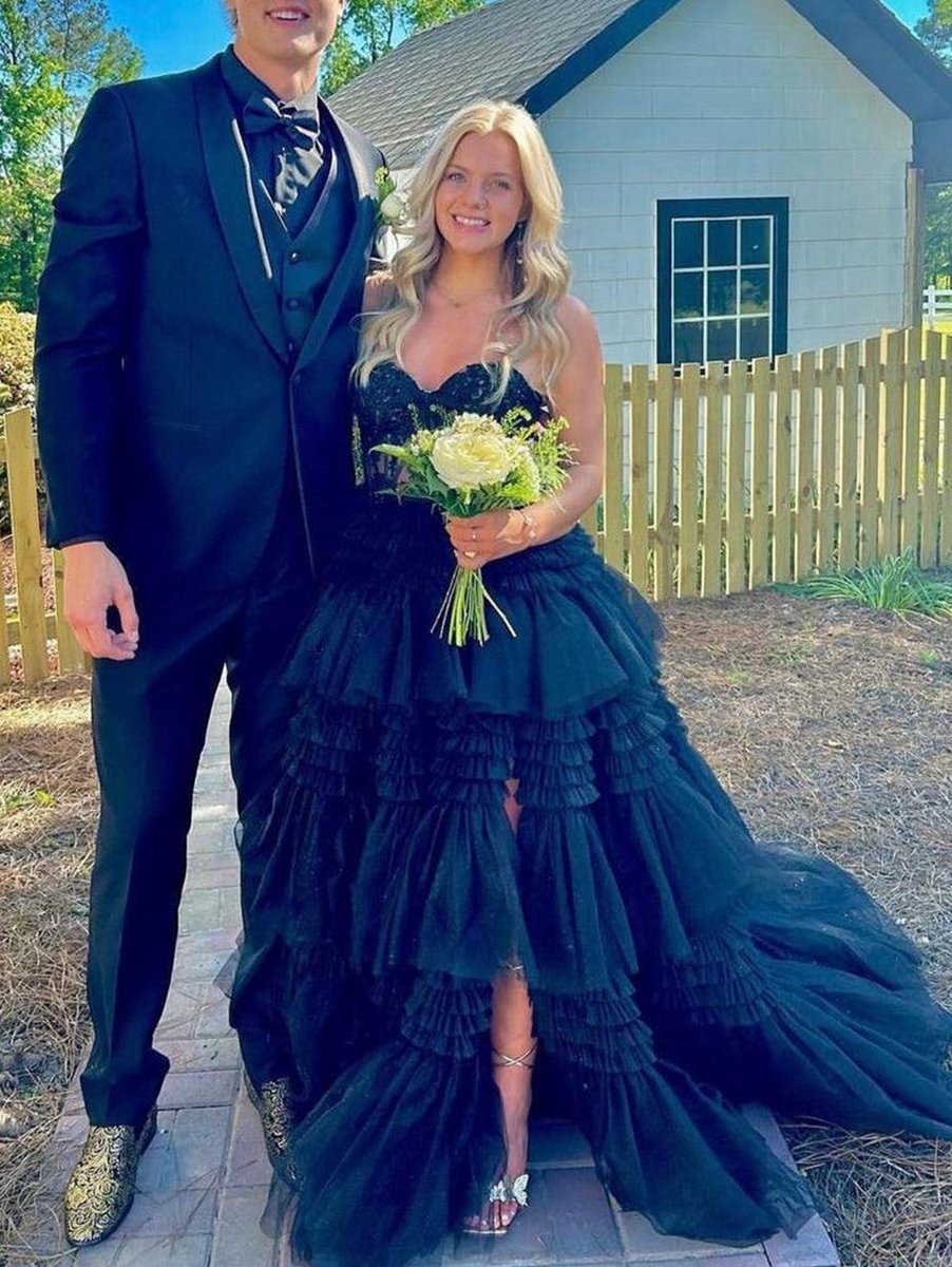 A-line Sweetheart Tie Long Tulle Prom Dresses