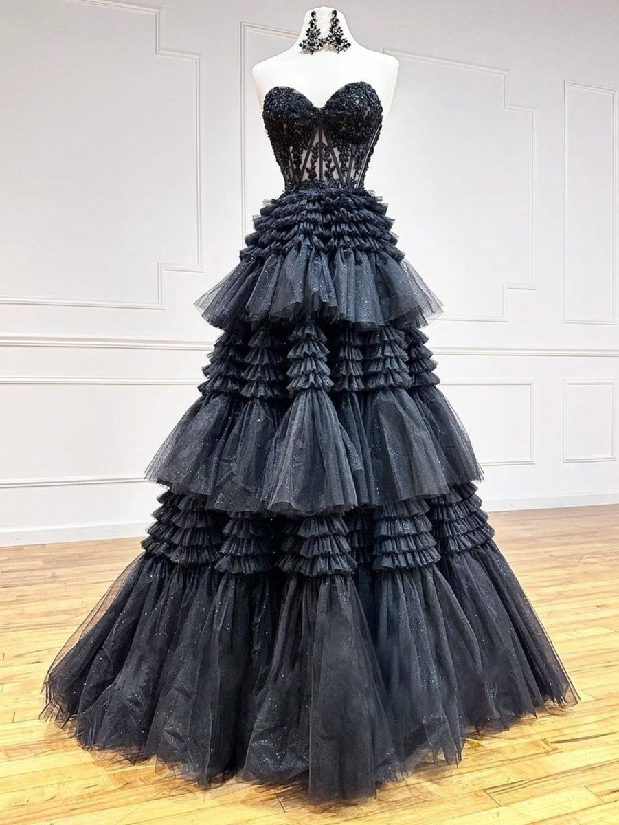 A-line Sweetheart Tie Long Tulle Prom Dresses