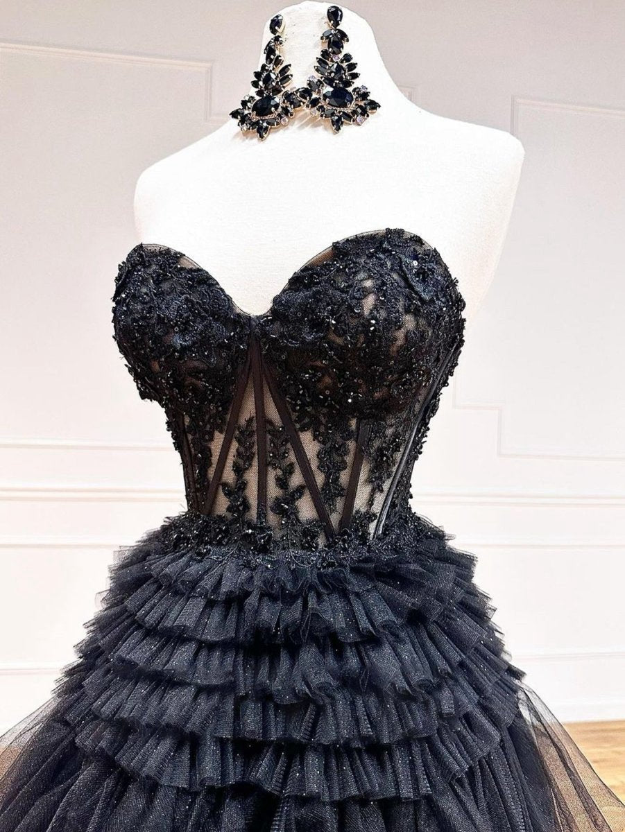 A-line Sweetheart Tie Long Tulle Prom Dresses