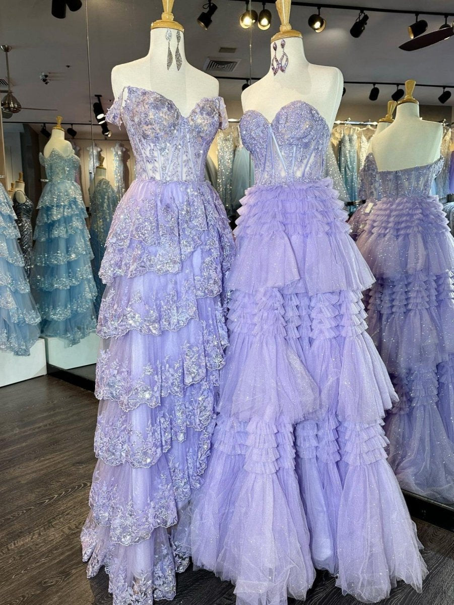 A-line Sweetheart Tie Long Tulle Prom Dresses