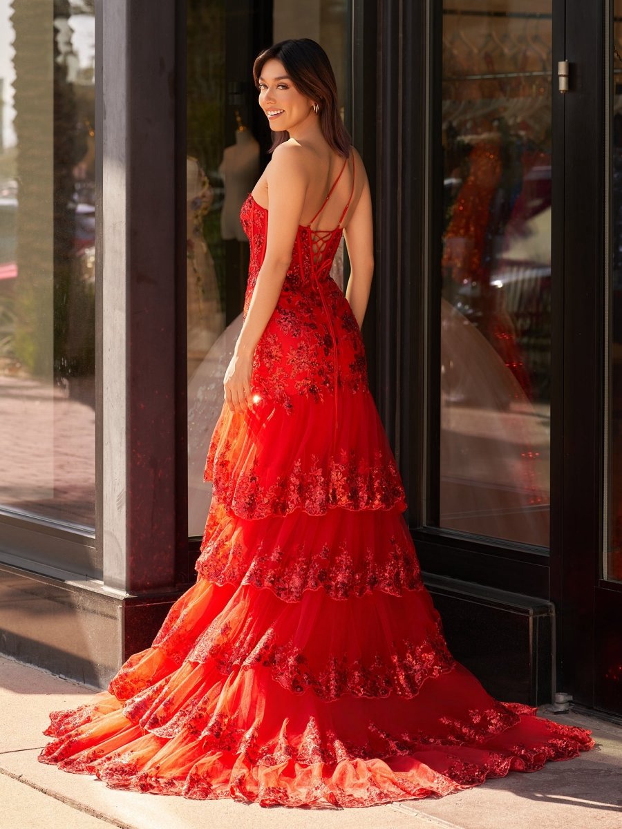 Sheath One Shoulder Tie Lace Long Prom Dresses
