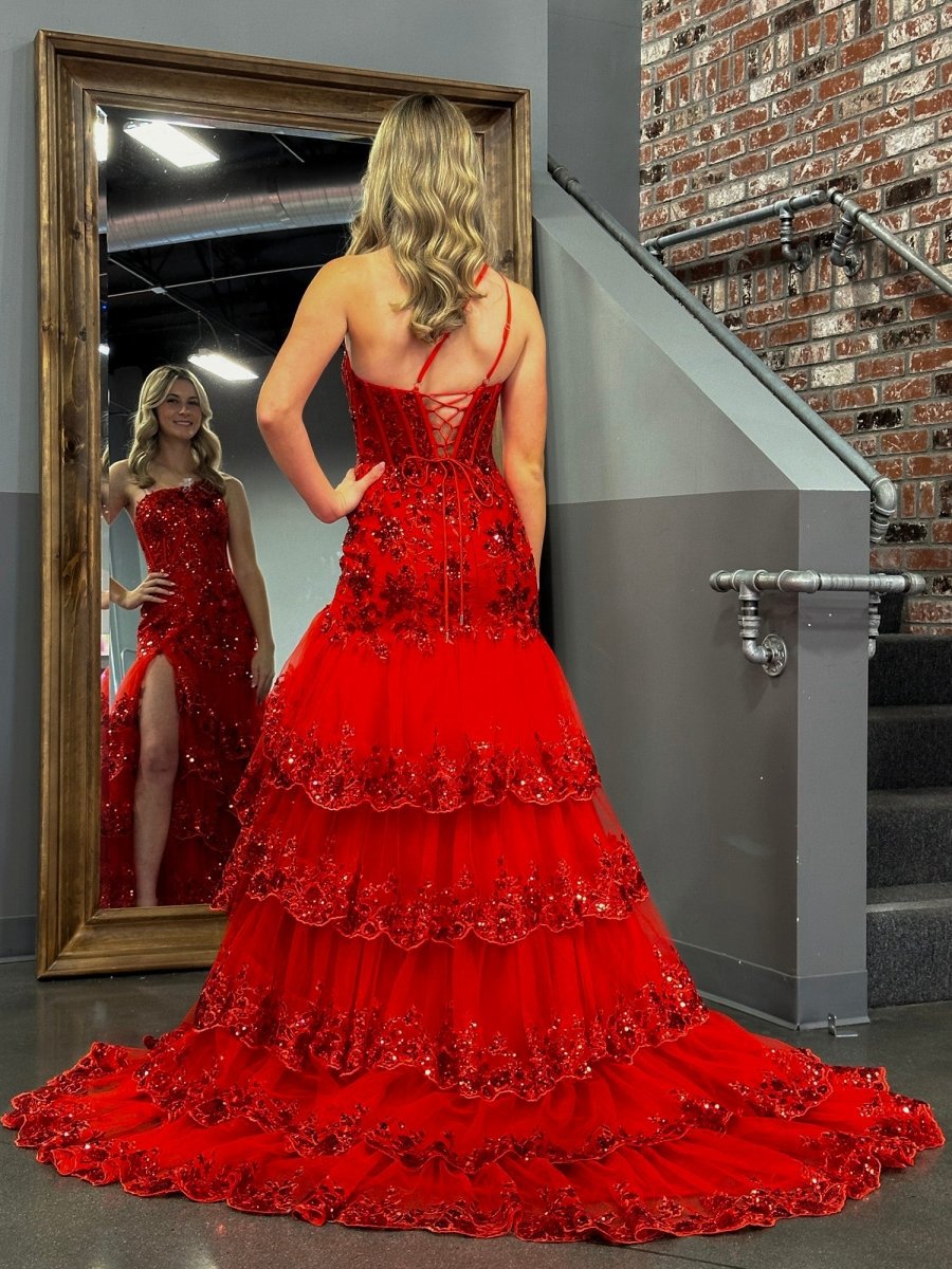 Sheath One Shoulder Tie Lace Long Prom Dresses