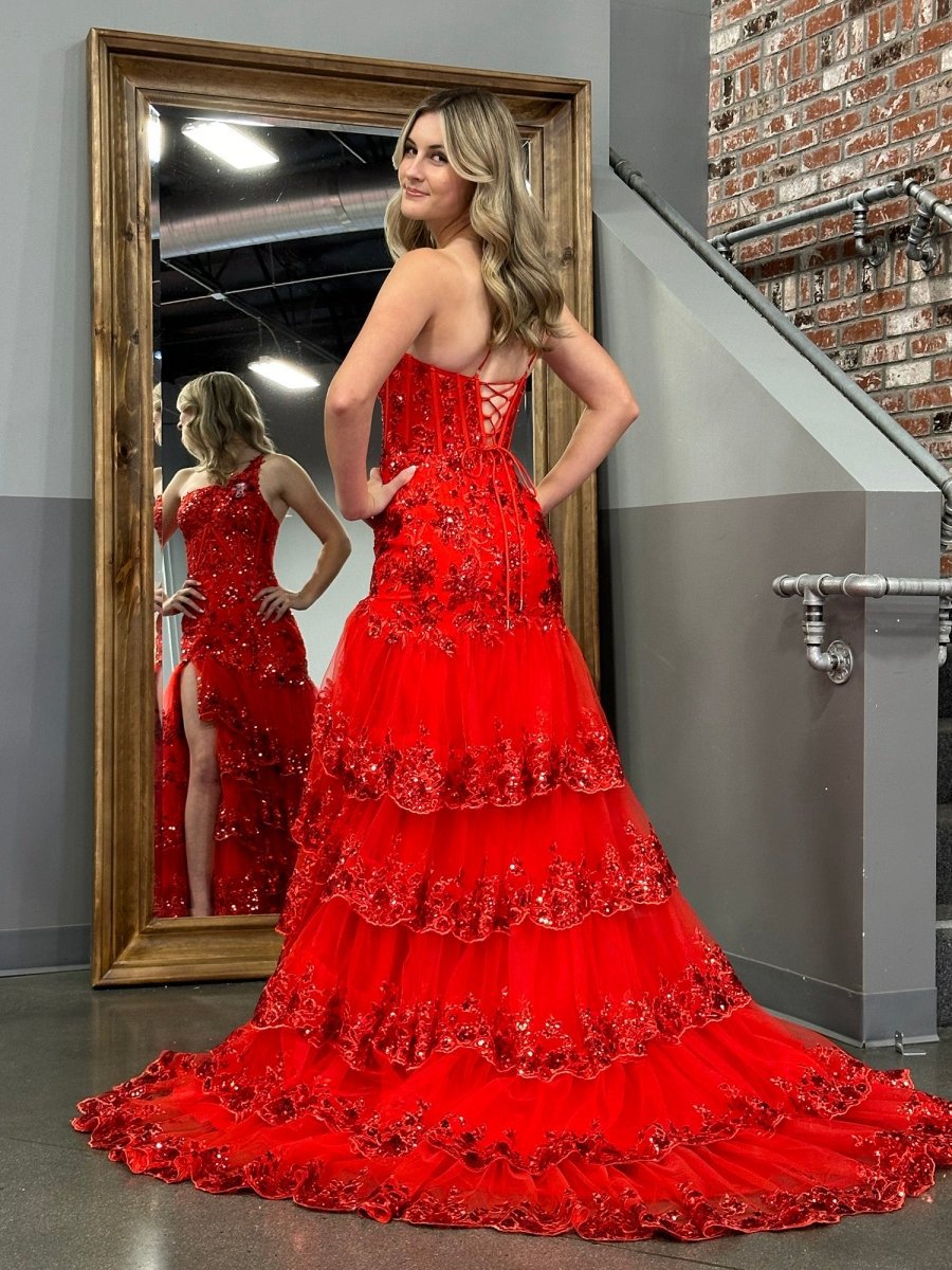 Sheath One Shoulder Tie Lace Long Prom Dresses