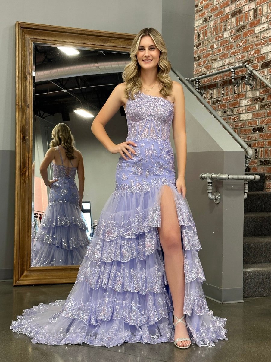 Sheath One Shoulder Tie Lace Long Prom Dresses