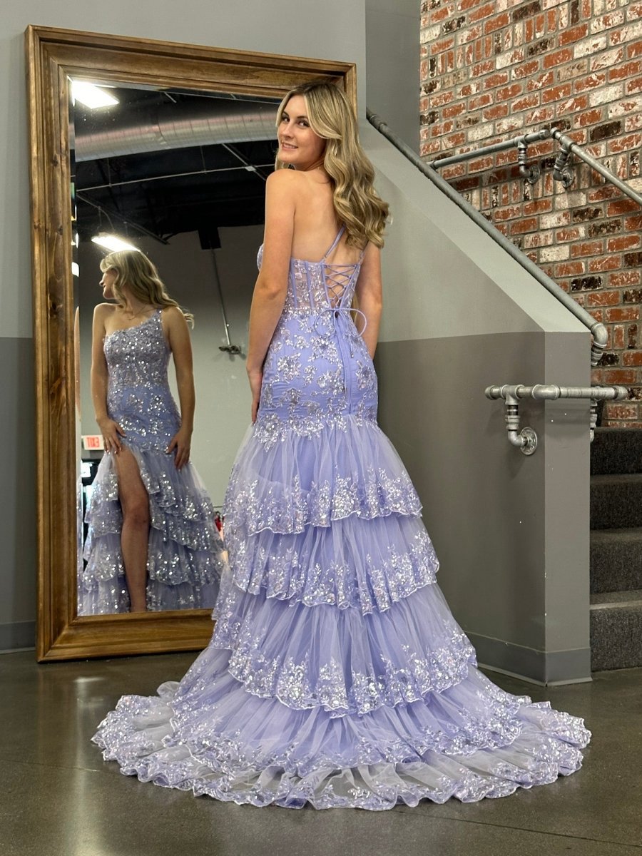 Sheath One Shoulder Tie Lace Long Prom Dresses