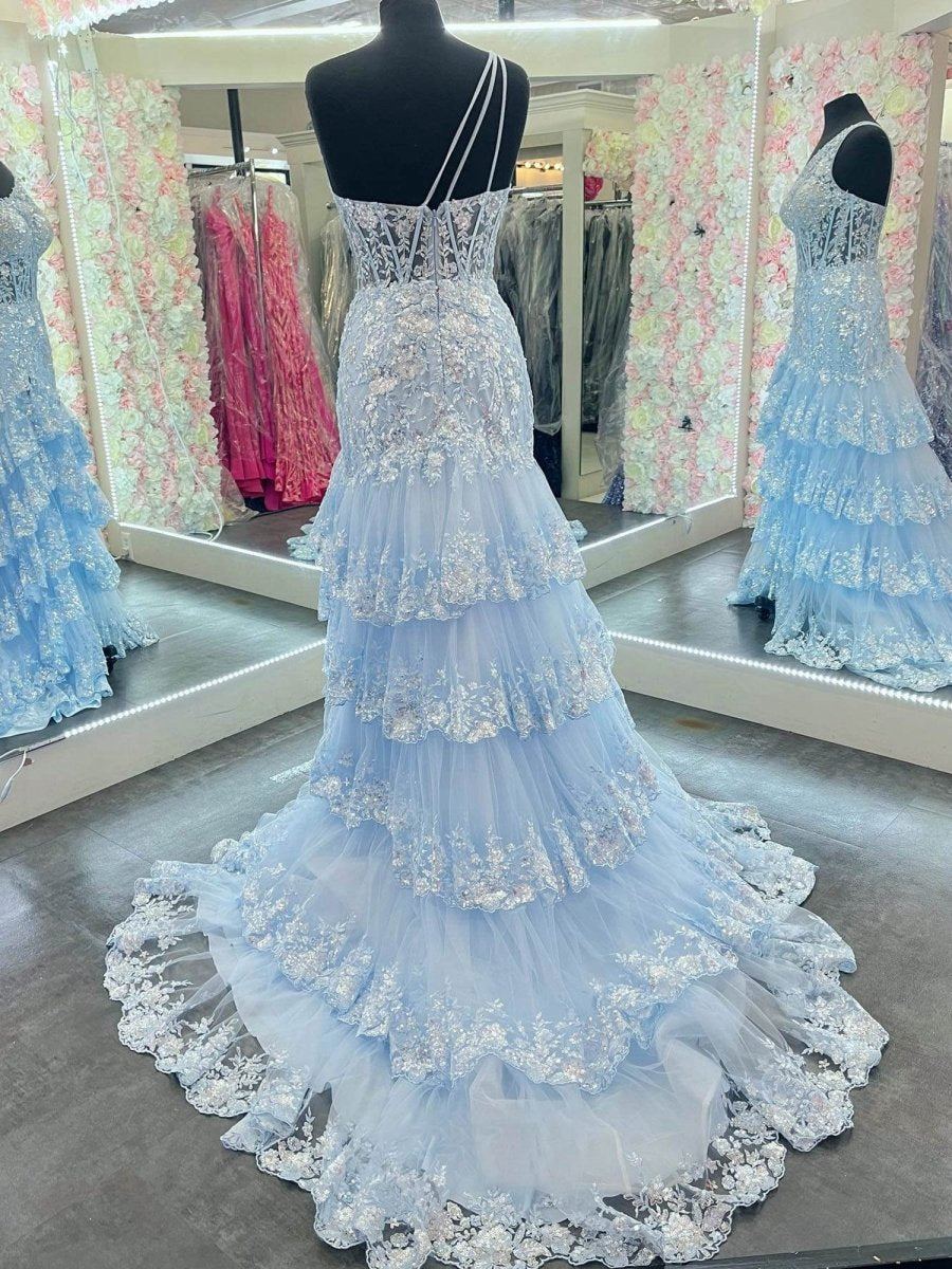 Sheath One Shoulder Tie Lace Long Prom Dresses