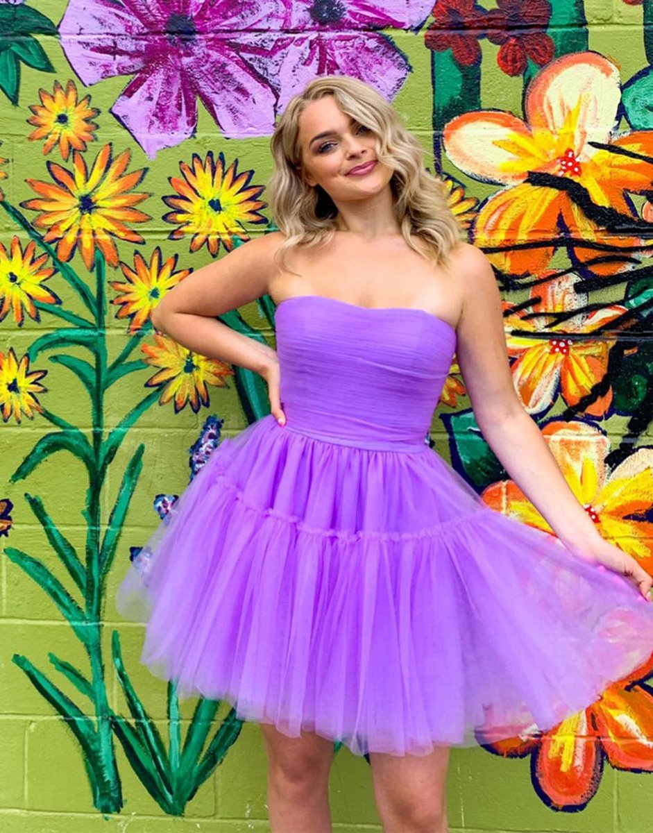 A-line Strapless Tulle Homecoming Dresses