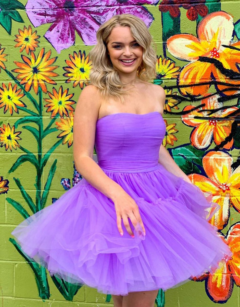 A-line Strapless Tulle Homecoming Dresses