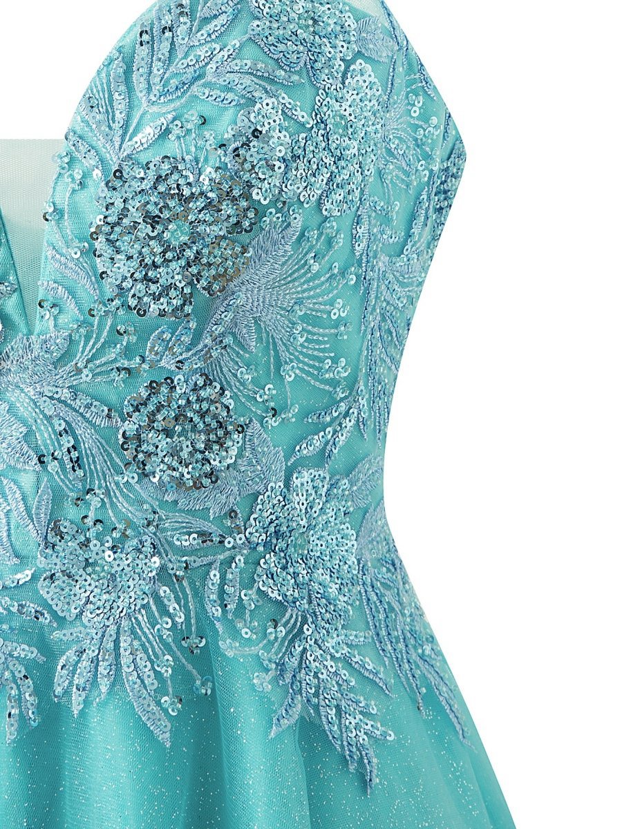 A-line Short Spaghetti Strap Glitter Tulle Homecoming Dresses