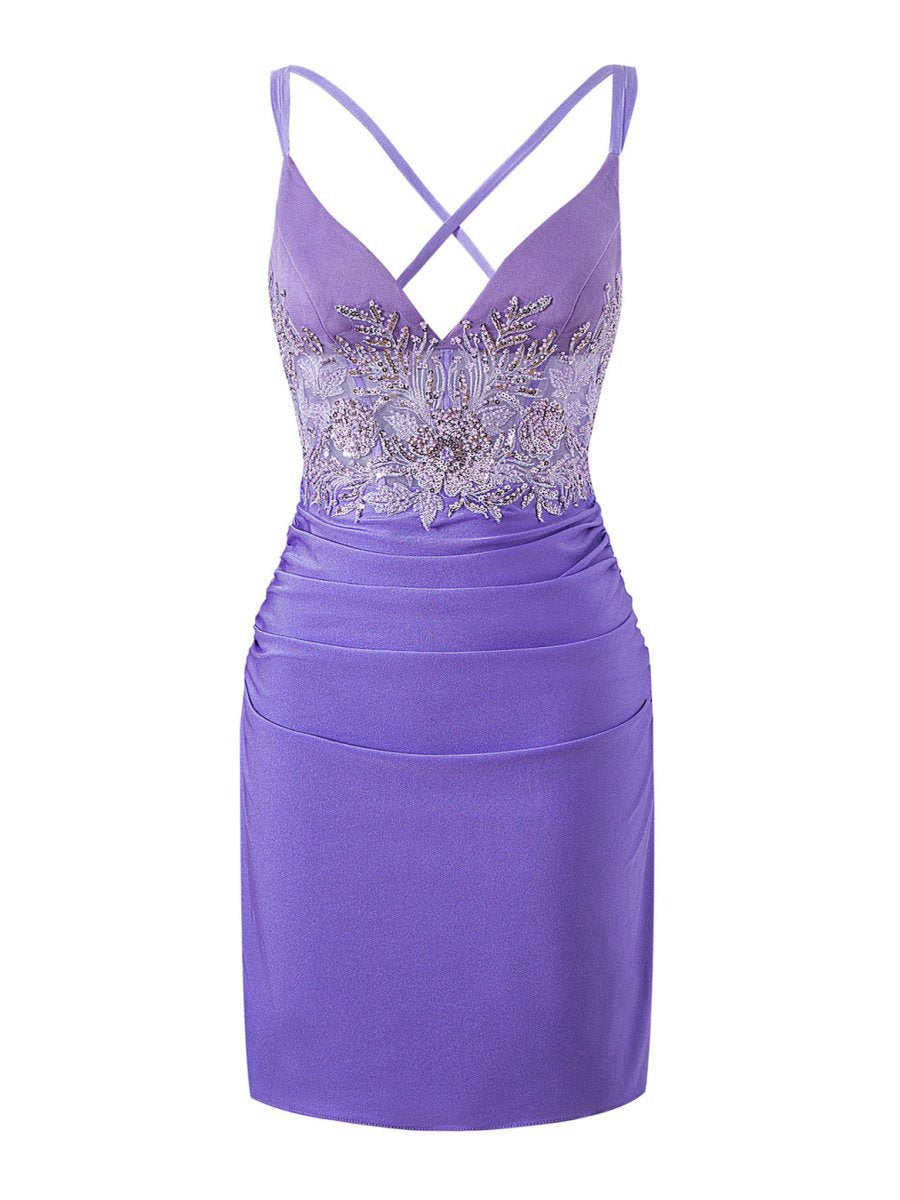 Sheath Short V Neck Jersey Homecoming Dresses