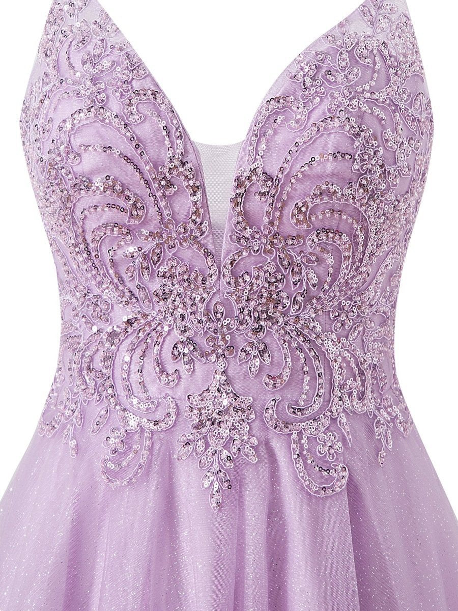 A-line Short Spaghetti Strap Glitter Tulle Homecoming Dresses