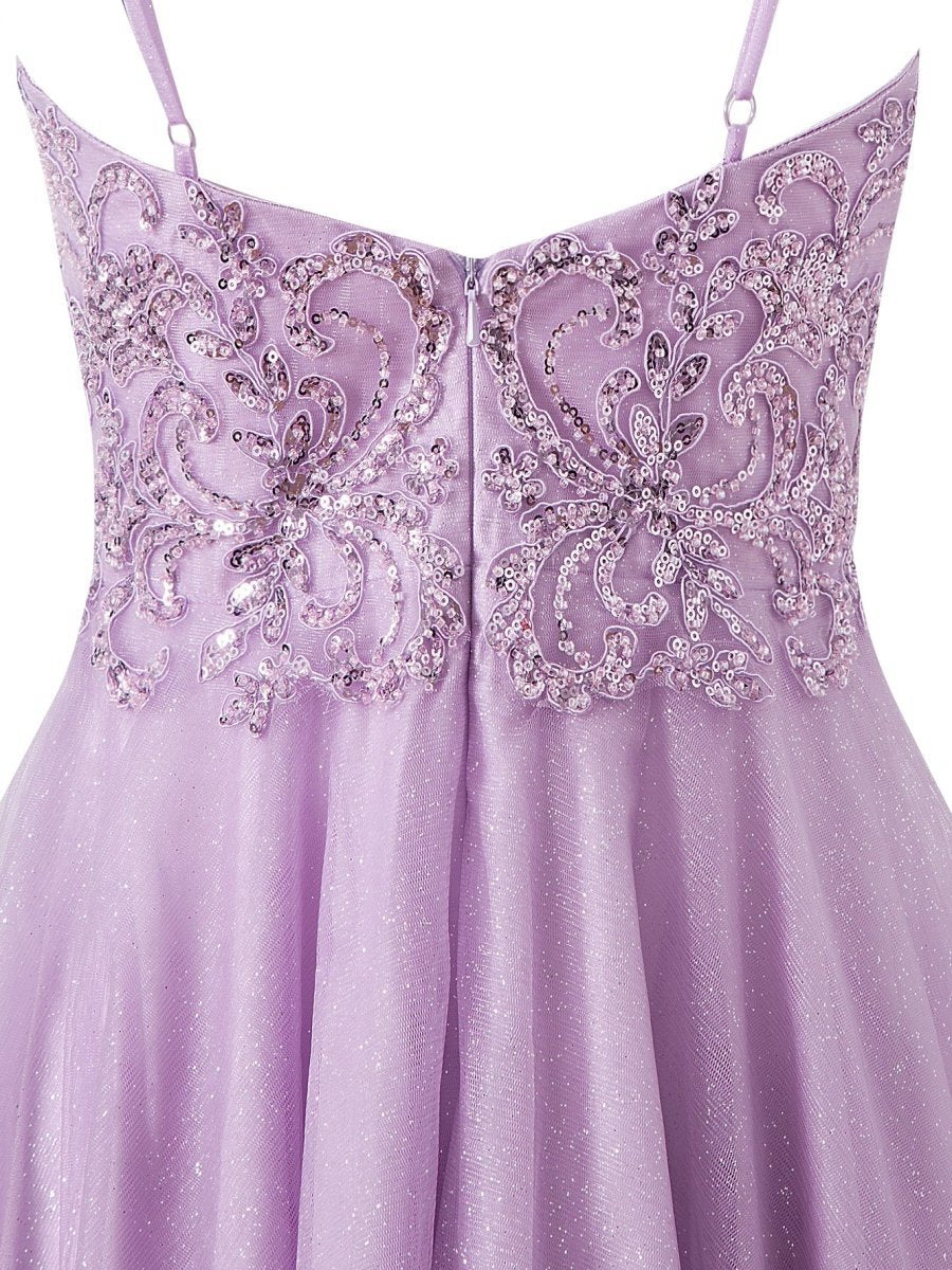 A-line Short Spaghetti Strap Glitter Tulle Homecoming Dresses