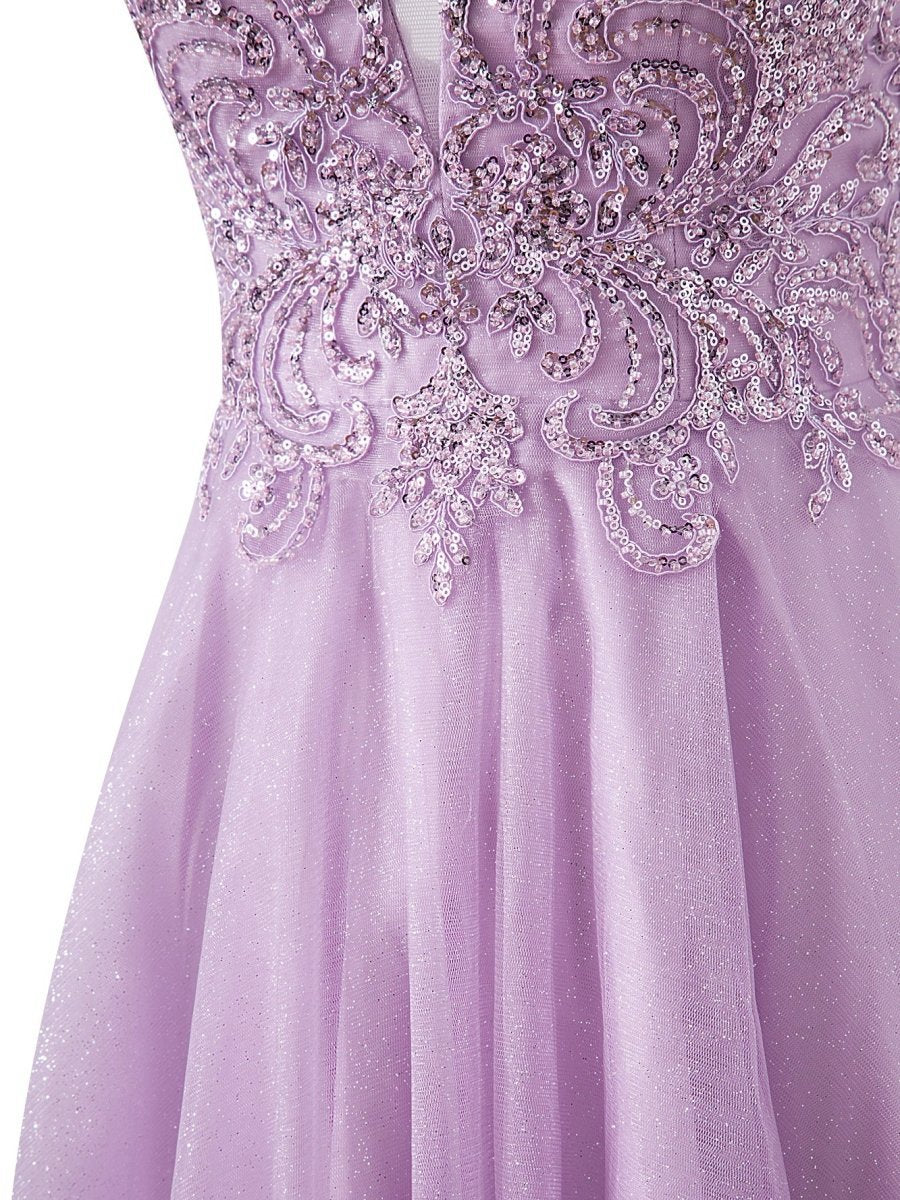 A-line Short Spaghetti Strap Glitter Tulle Homecoming Dresses