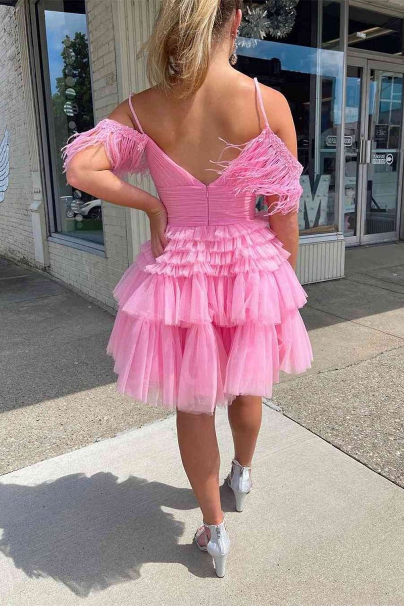 A-line Glitter Tulle Homecoming Dresses with Feather