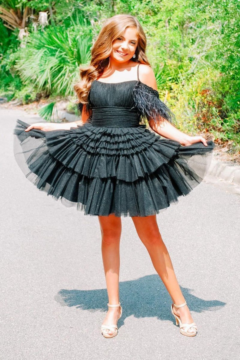 A-line Glitter Tulle Homecoming Dresses with Feather