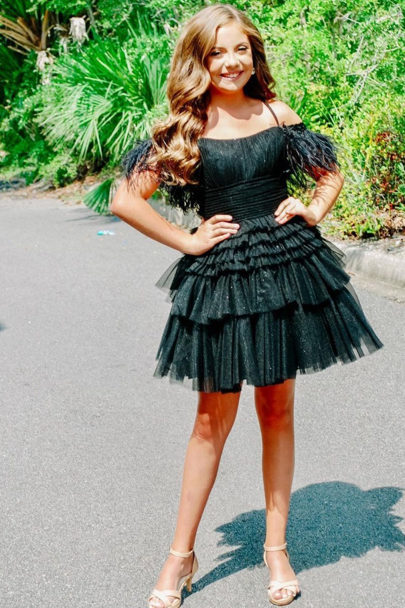 A-line Glitter Tulle Homecoming Dresses with Feather