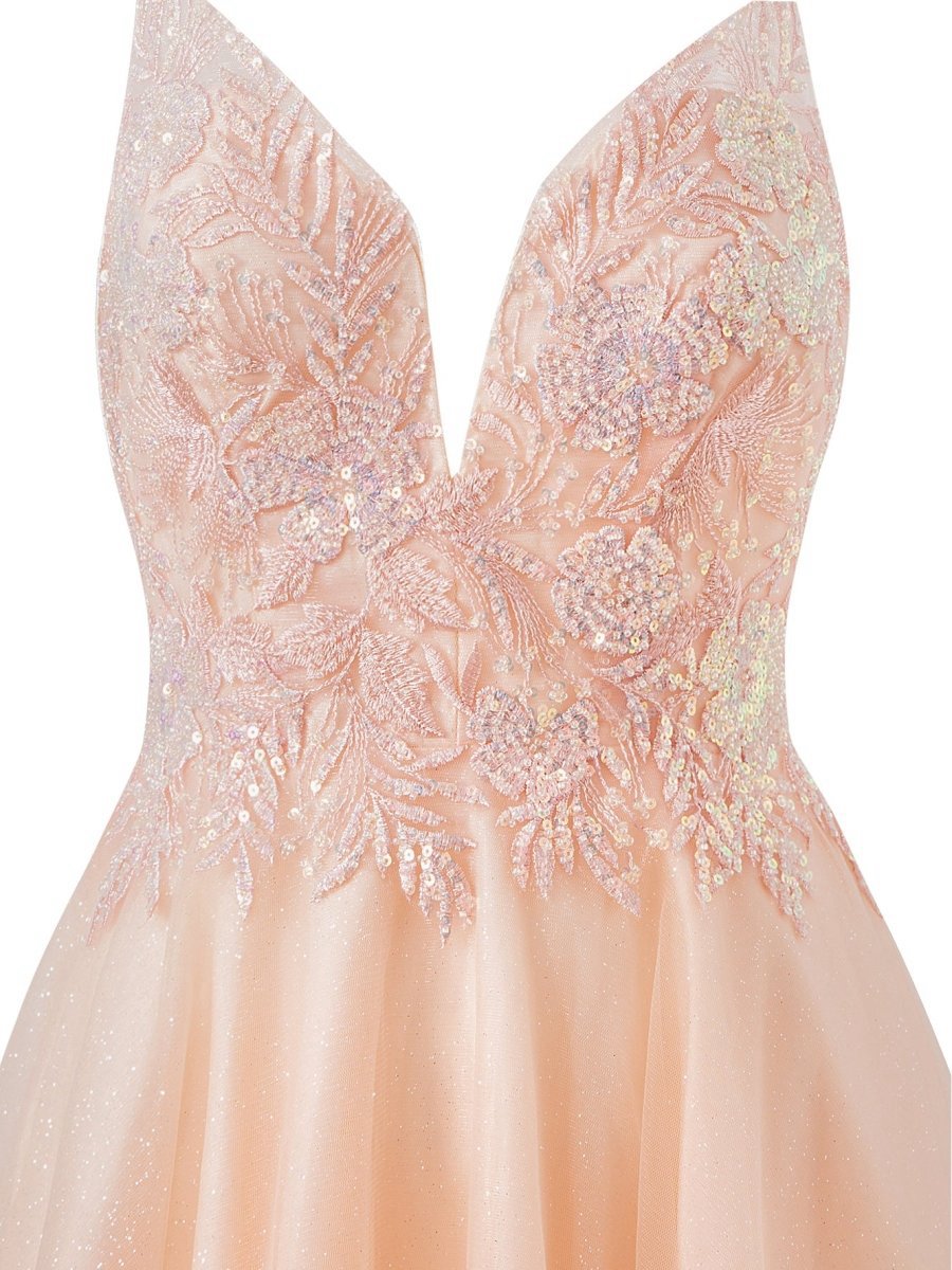 A-line Short Spaghetti Strap Glitter Tulle Homecoming Dresses