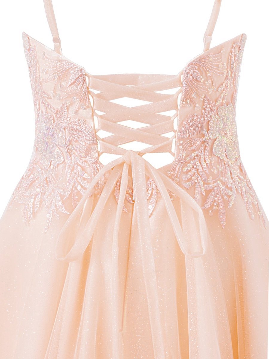 A-line Short Spaghetti Strap Glitter Tulle Homecoming Dresses