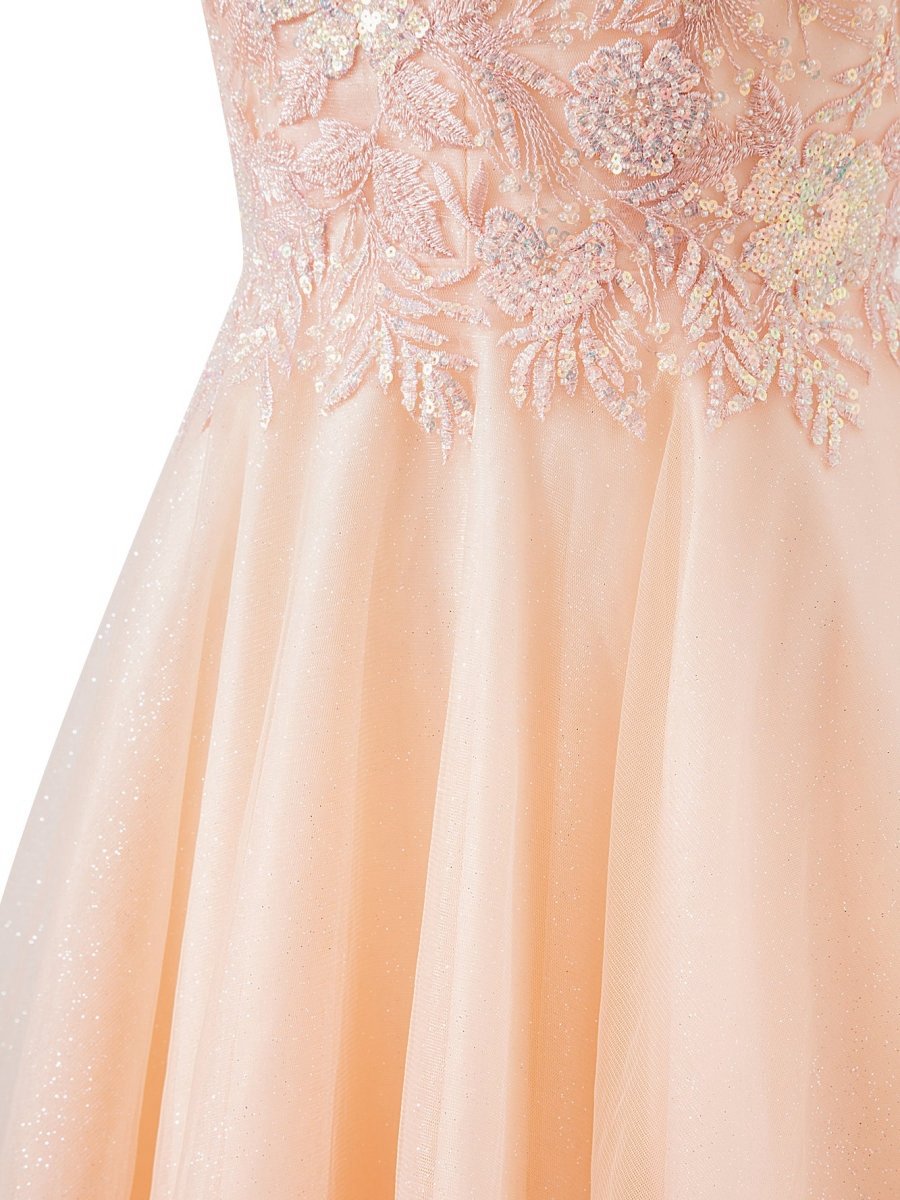 A-line Short Spaghetti Strap Glitter Tulle Homecoming Dresses