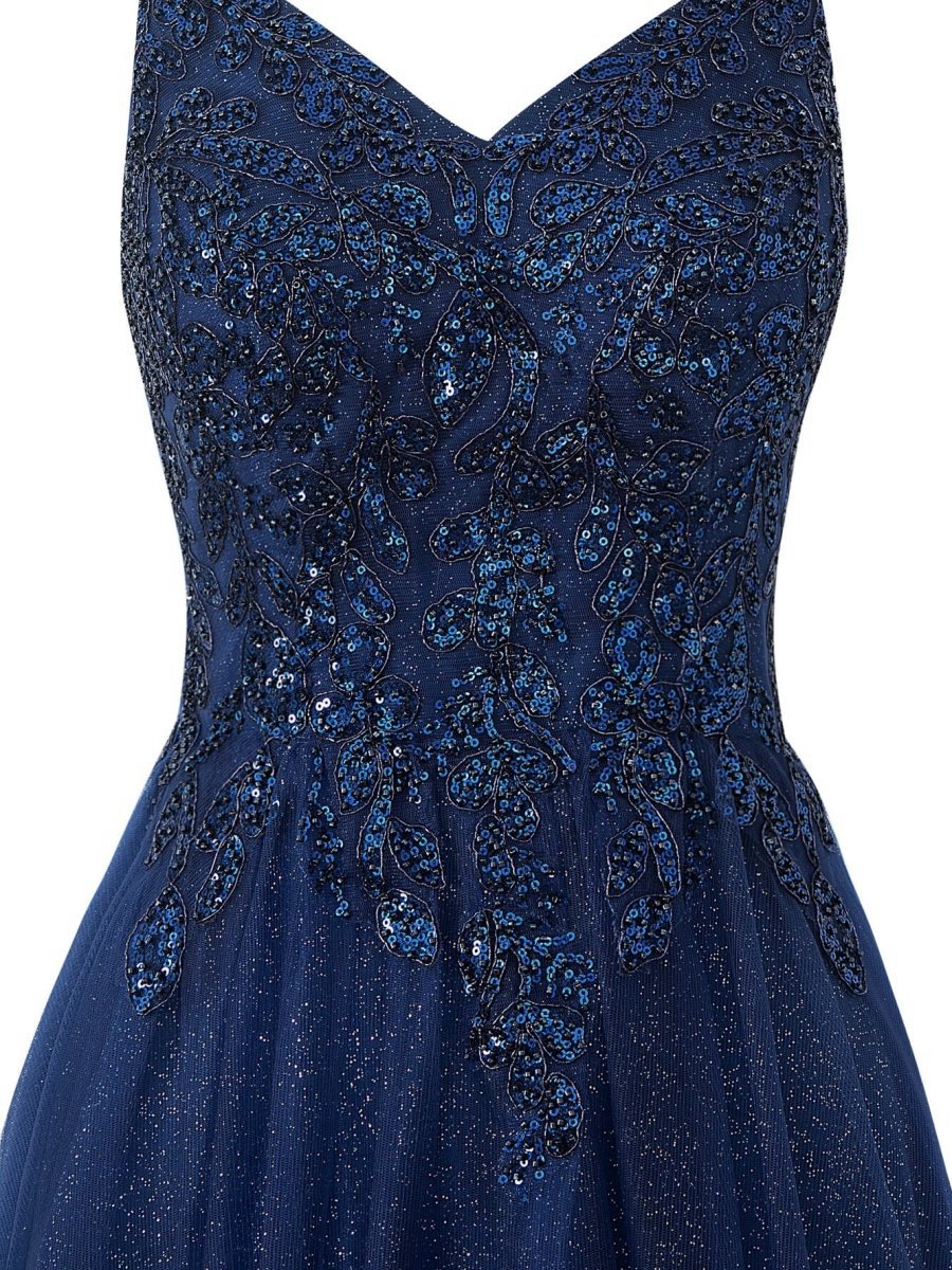 A-line Floor Length Glitter Tulle Prom Dresses