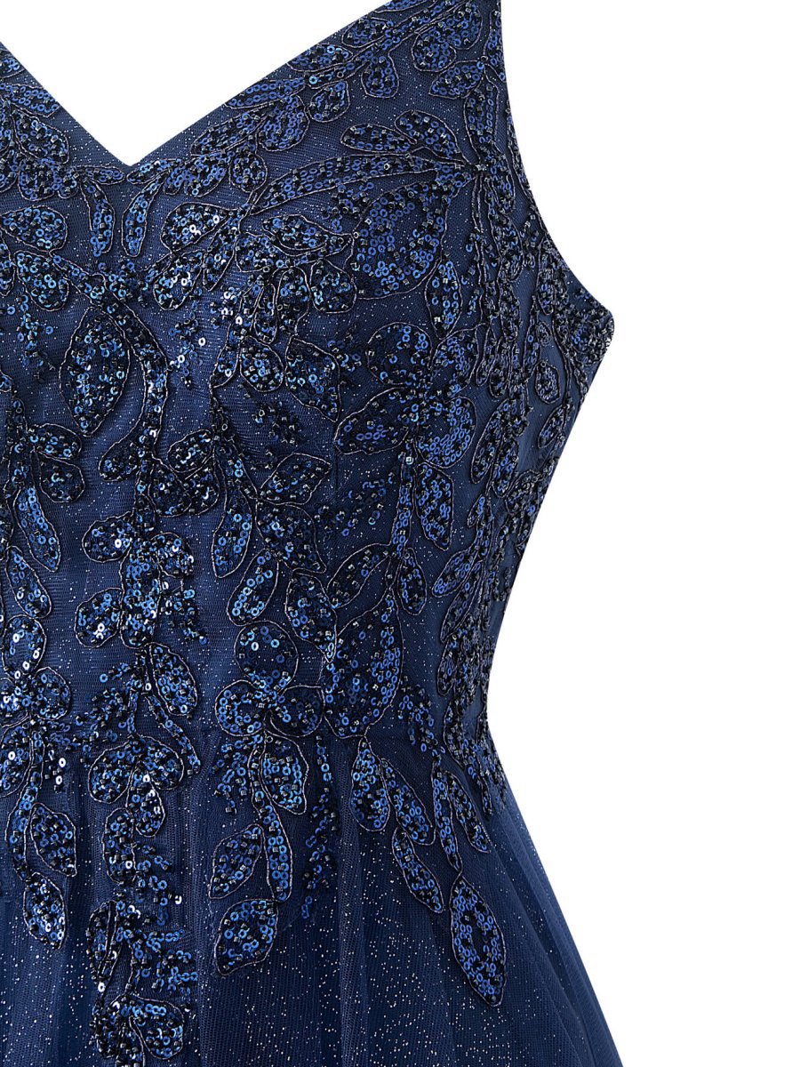 A-line Floor Length Glitter Tulle Prom Dresses
