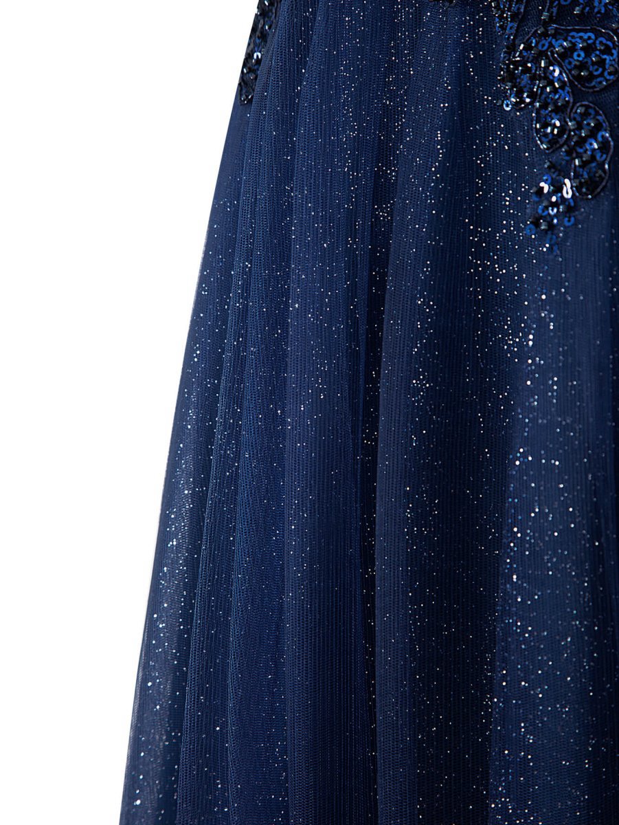 A-line Floor Length Glitter Tulle Prom Dresses