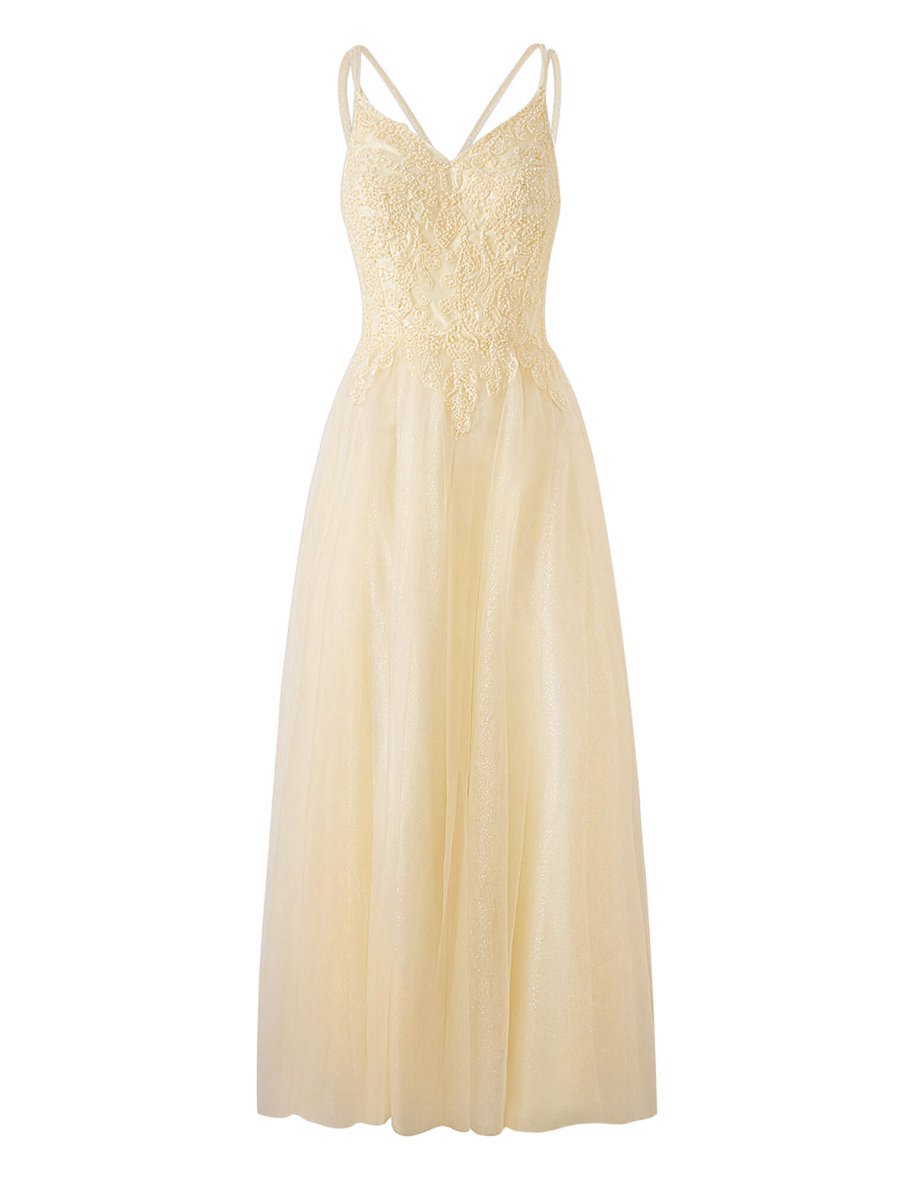 A-line Floor Length Glitter Tulle Prom Dresses