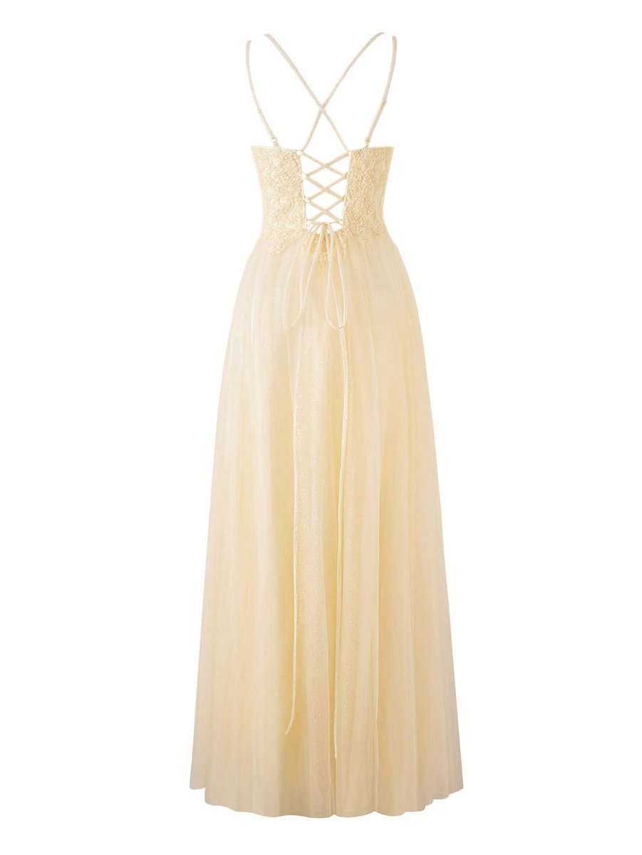 A-line Floor Length Glitter Tulle Prom Dresses