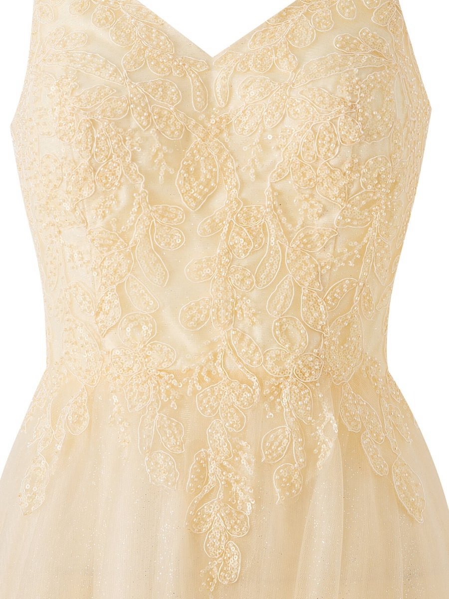 A-line Floor Length Glitter Tulle Prom Dresses