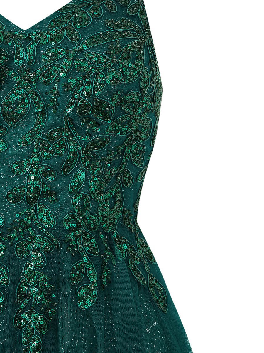 A-line Floor Length Glitter Tulle Prom Dresses