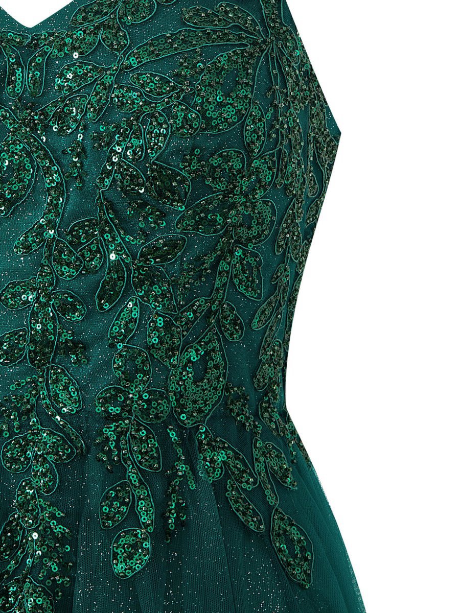 A-line Floor Length Glitter Tulle Prom Dresses