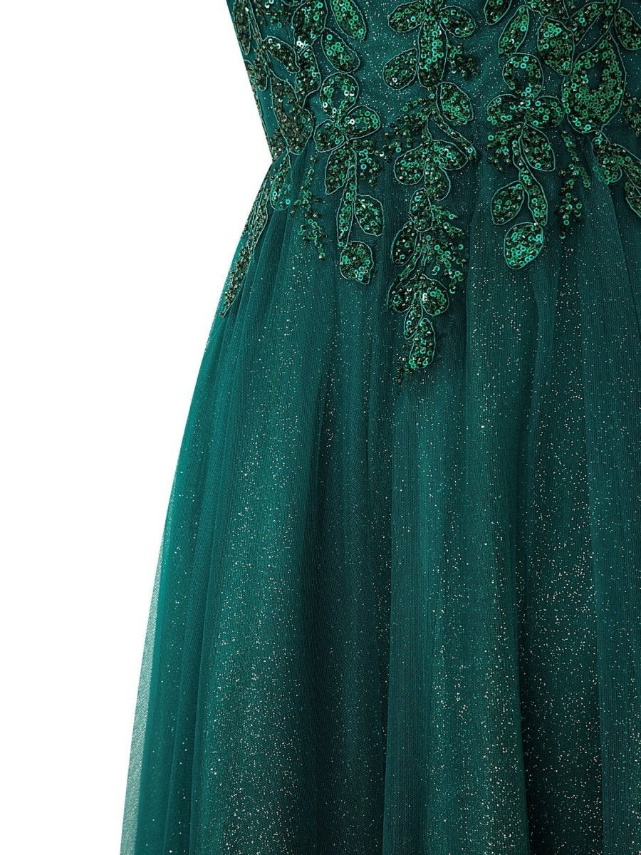A-line Floor Length Glitter Tulle Prom Dresses
