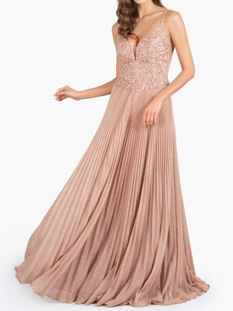 Rose A-line Floor Length Glitter Jersey Prom Dresses with Appliques and Sequins