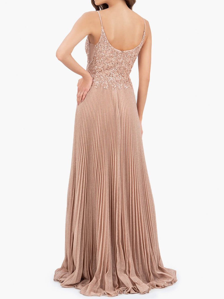 Rose A-line Floor Length Glitter Jersey Prom Dresses with Appliques and Sequins