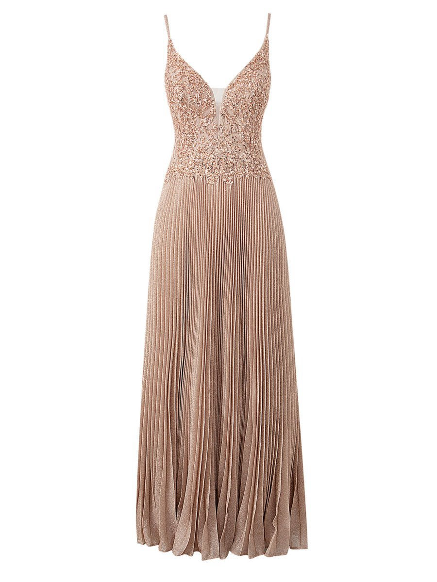 Rose A-line Floor Length Glitter Jersey Prom Dresses with Appliques and Sequins