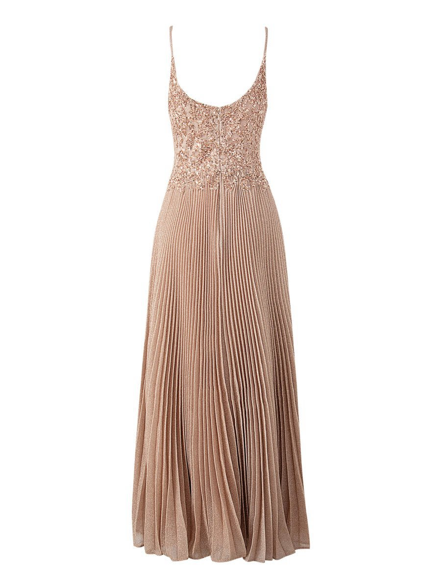 Rose A-line Floor Length Glitter Jersey Prom Dresses with Appliques and Sequins
