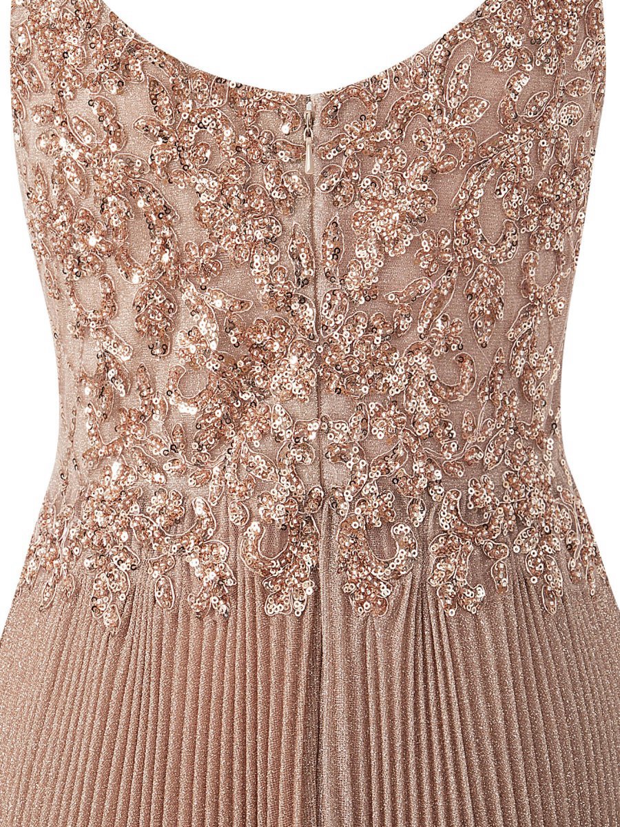Rose A-line Floor Length Glitter Jersey Prom Dresses with Appliques and Sequins