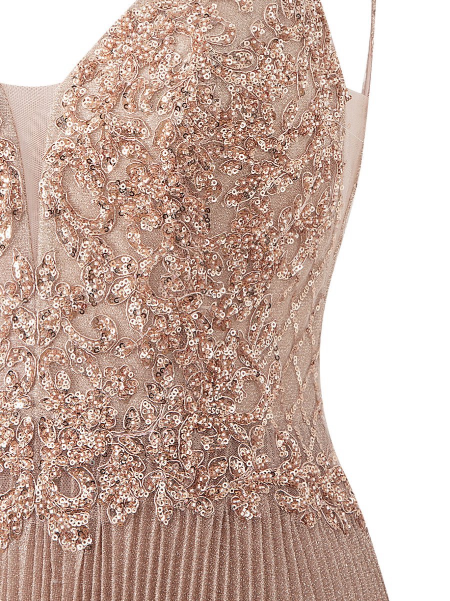 Rose A-line Floor Length Glitter Jersey Prom Dresses with Appliques and Sequins
