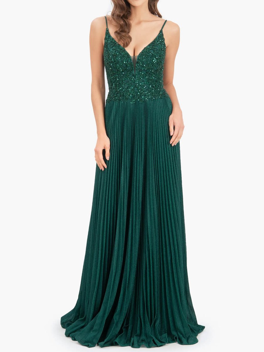 Rose A-line Floor Length Glitter Jersey Prom Dresses with Appliques and Sequins