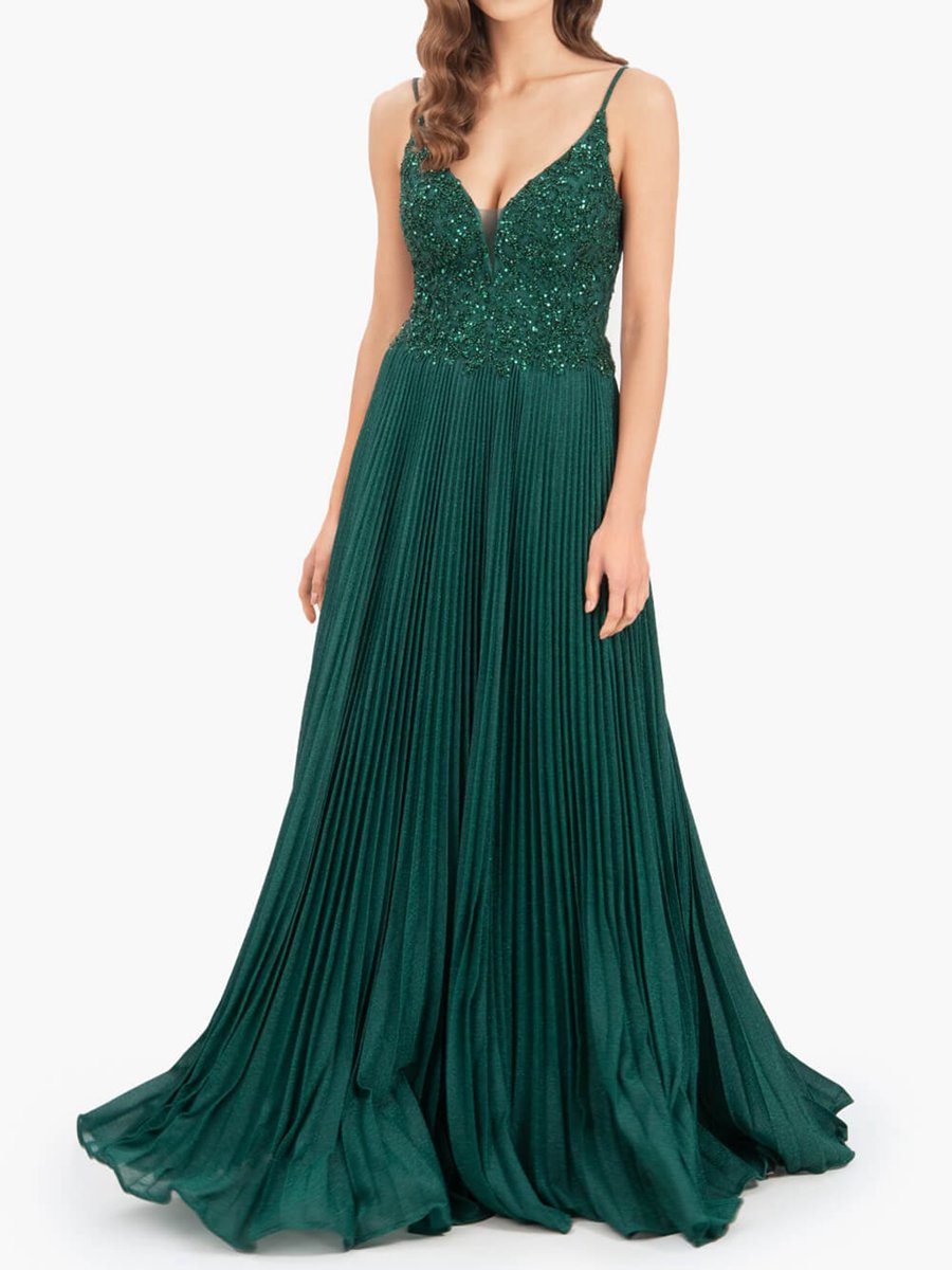 Rose A-line Floor Length Glitter Jersey Prom Dresses with Appliques and Sequins